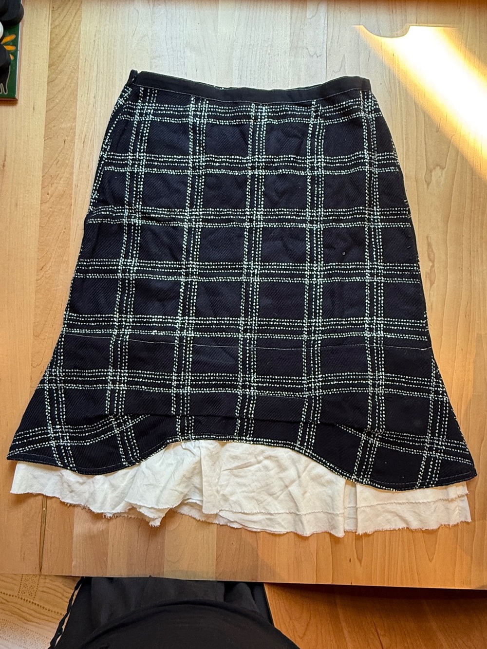 Neesh Black & Cream Plaid A-Line Skirt w/ Ruffle